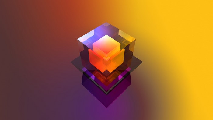 Abstract 3D cube with glowing geometric shapes