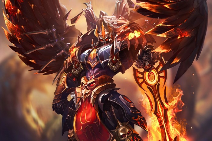 Fantasy warrior with fiery wings and sword