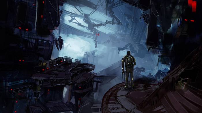 4K science fiction scene with a lone figure
