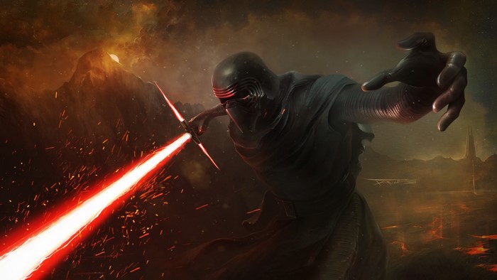 Kylo Ren from Star Wars with a lightsaber