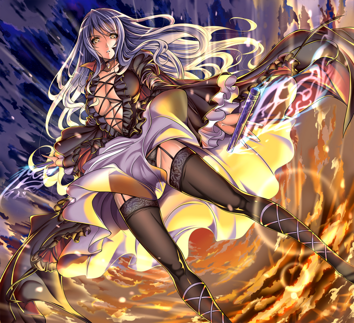 Anime girl with blue hair and yellow eyes