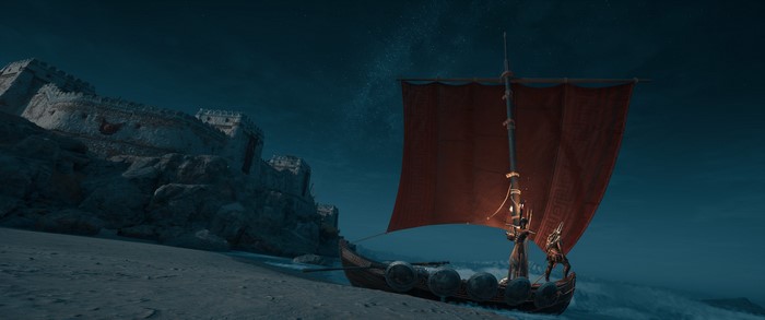 Assassin's Creed Odyssey Viking Ship near Castle