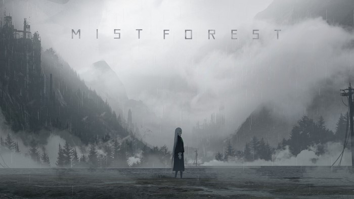 Mist Forest anime girl in rainy mountains