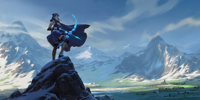 Ashe from League of Legends on a snowy mountain peak
