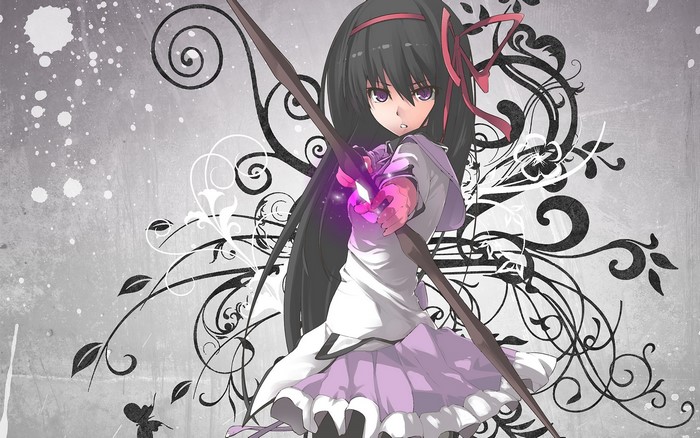 Akemi Homura from Mahou Shoujo Madoka Magica with a bow