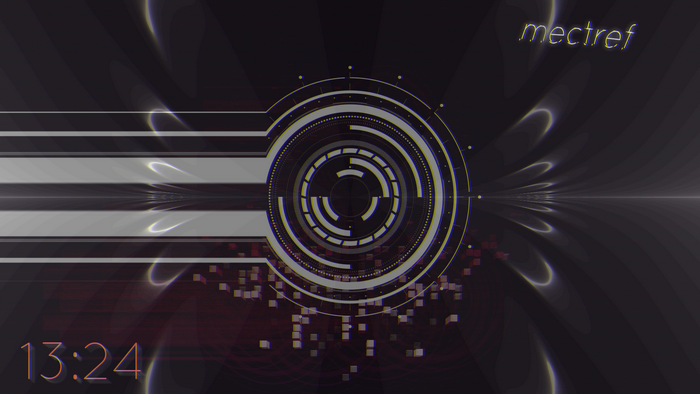 Abstract futuristic glitch art with clock