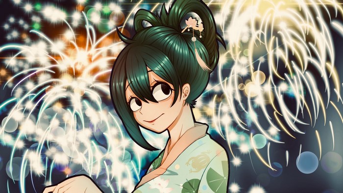 Tsuyu Asui from Boku no Hero Academia with Fireworks