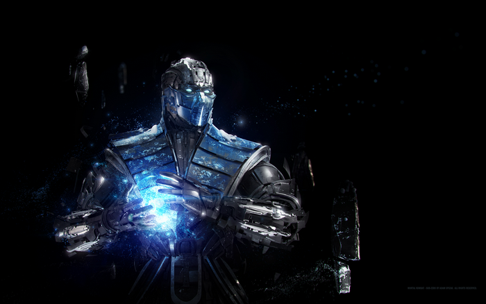 Sub Zero from Mortal Kombat holding a blue energy ball