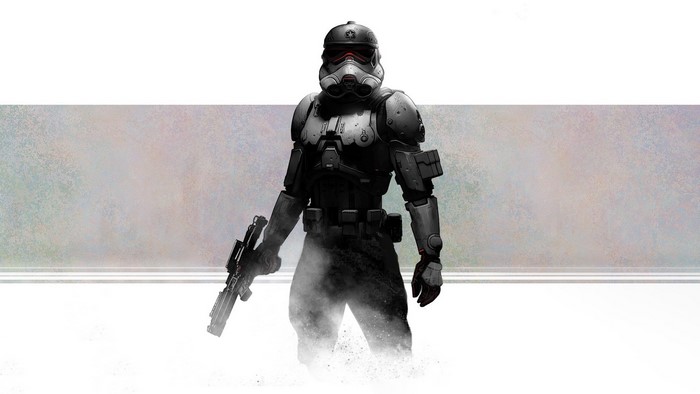 Stormtrooper from Star Wars holding a blaster rifle