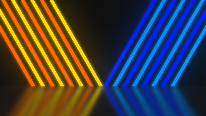 Diagonal neon lines in yellow, orange, and blue