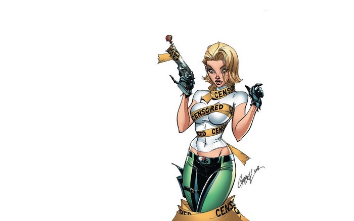 J. Scott Campbell artwork of a blonde woman with a gun