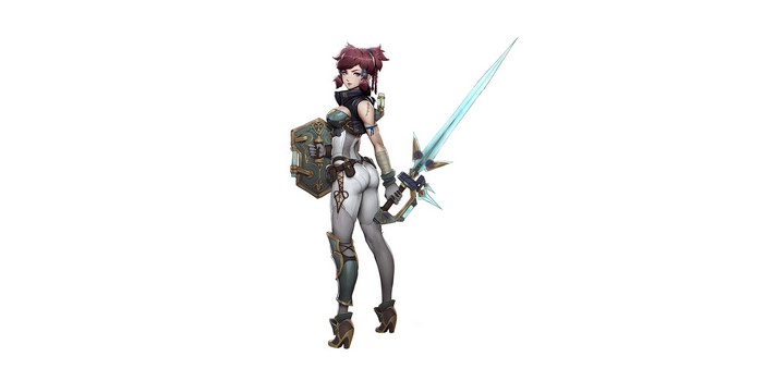 Fantasy girl with sword and shield