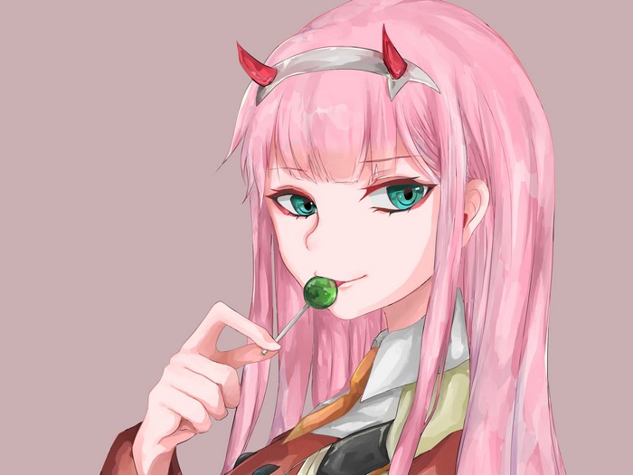 Zero Two from Darling in the FranXX with lollipop
