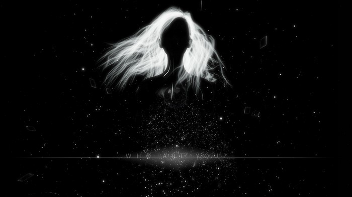 Silhouette of a woman with glowing hair in space