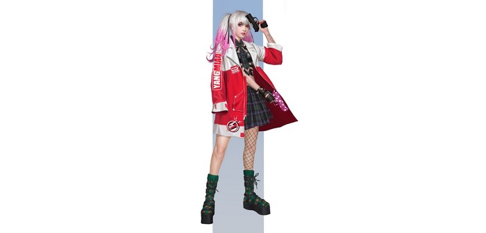 Anime girl with guns on white background