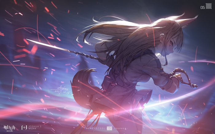 4K Franka from Arknights with fox ears holding a rapier
