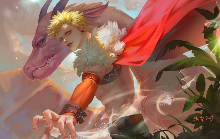 Katsuki Bakugou from Boku no Hero Academia with a dragon