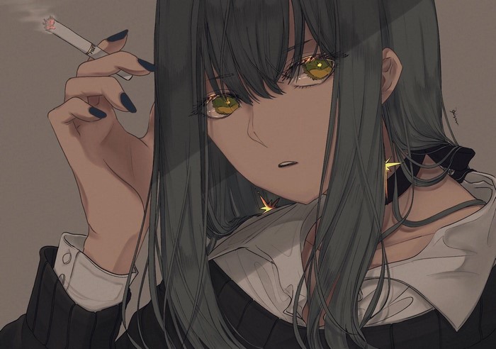Original Anime Character with Cigarette