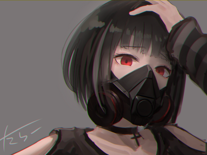 Anime Girl with Red Eyes and Mask
