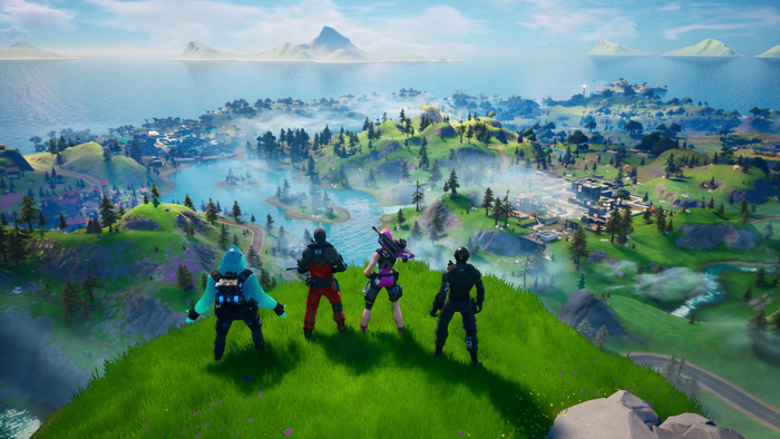 Fortnite characters overlooking a landscape