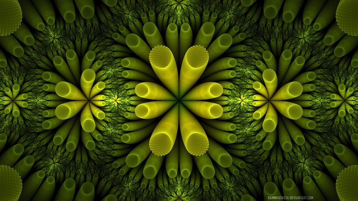 Abstract fractal art with green tubular structures