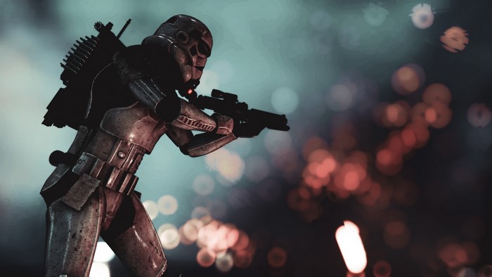 Stormtrooper from Star Wars holding a blaster