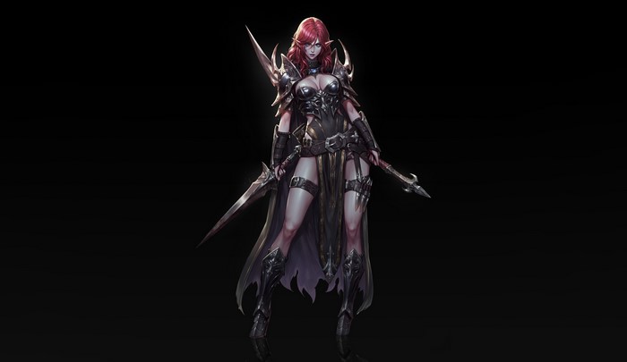 Fantasy warrior with pointy ears and swords