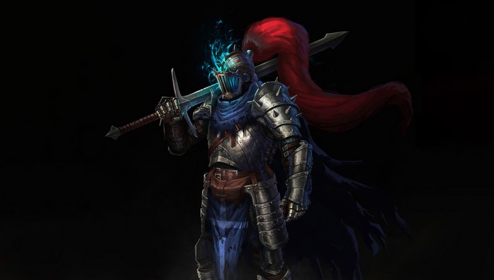 Knight with sword and blue flames