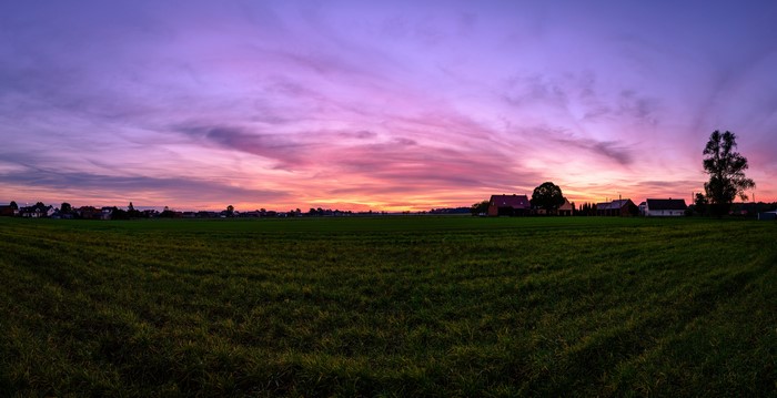 4K panorama of a village at sunset in Poland