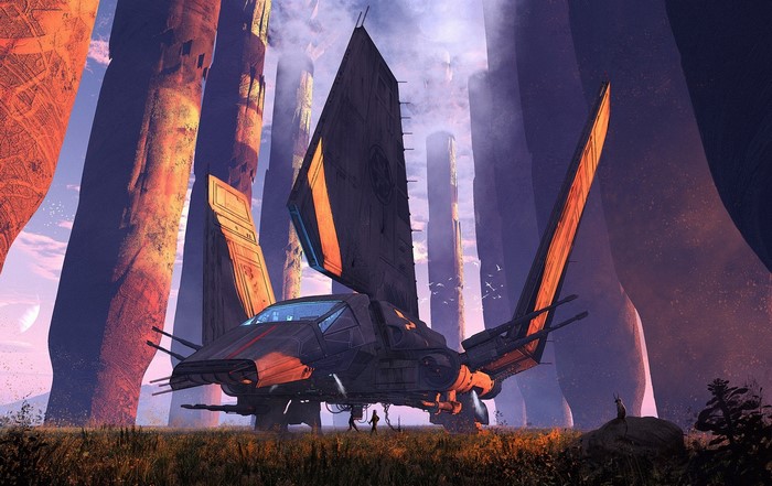 Imperial Shuttle in a rocky alien landscape