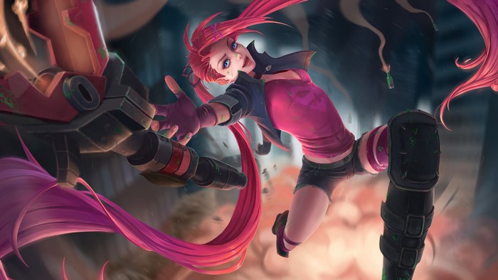 Jinx from League of Legends with a large weapon