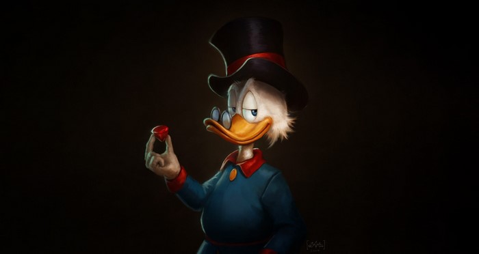Scrooge McDuck holding a ruby