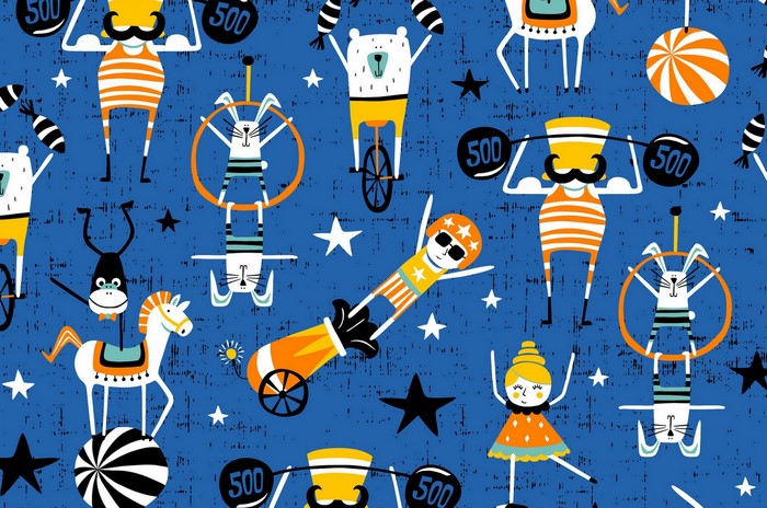 Circus pattern with animals and performers