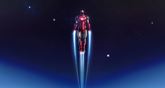 Iron Man flying in space