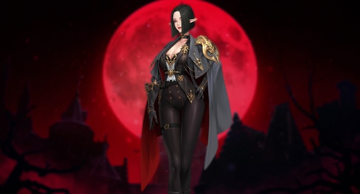 Fantasy girl with dark hair and pointy ears