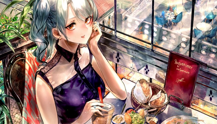 Prinz Eugen from Azur Lane at a cafe