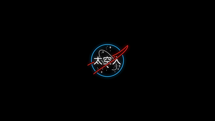 Neon NASA logo with Japanese text
