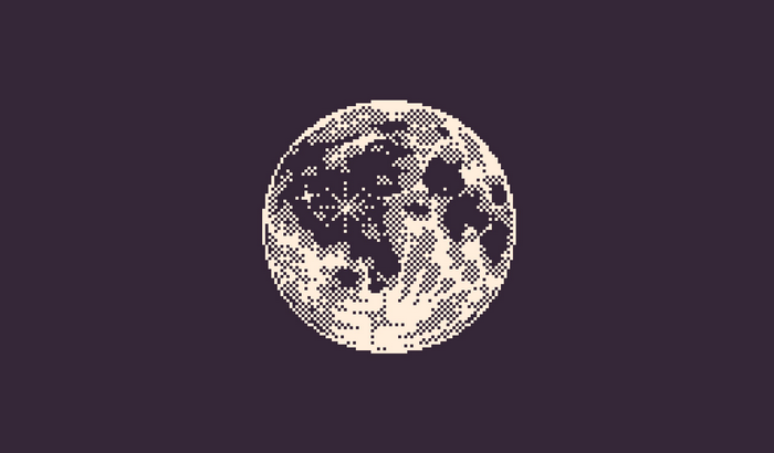 Pixel art moon on a purple background