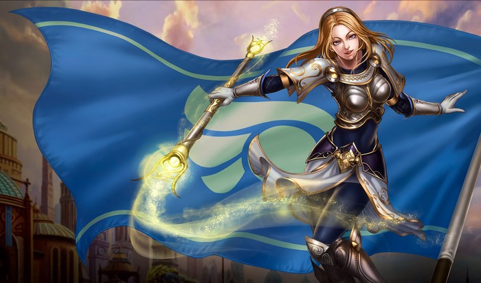 Lux from League of Legends with a blue flag