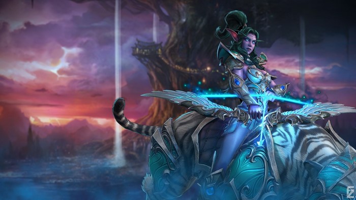 Tyrande Whisperwind from Warcraft III: Reforged riding a tiger