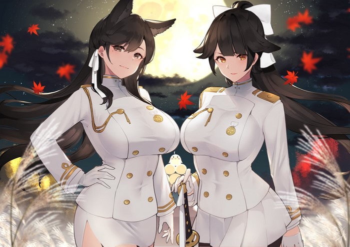 Azur Lane: Atago and Takao in Uniform at Night