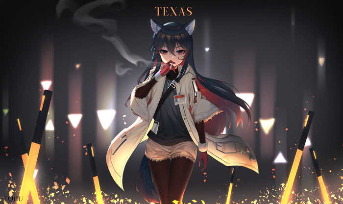 Texas from Arknights smoking