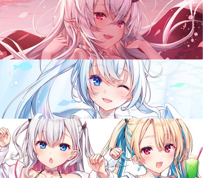 Collage of three anime girl portraits