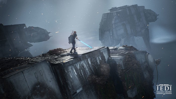 Cal Kestis from Star Wars Jedi: Fallen Order with lightsaber