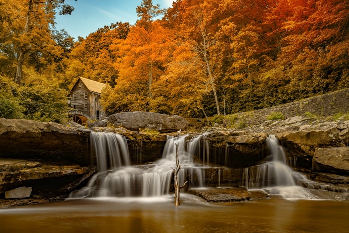 Old Mill and Waterfall in Autumn