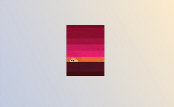 Minimalist sunset with palm trees and boat
