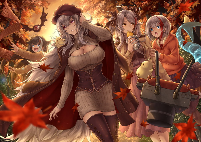 Azur Lane characters in autumn forest