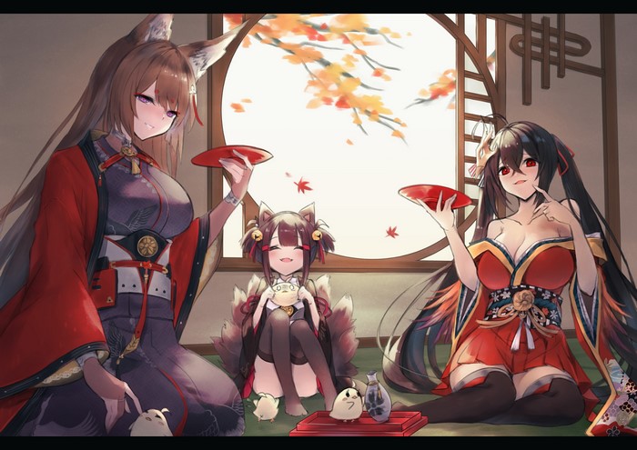 Azur Lane characters Akagi-Chan, Taihou, and Amagi