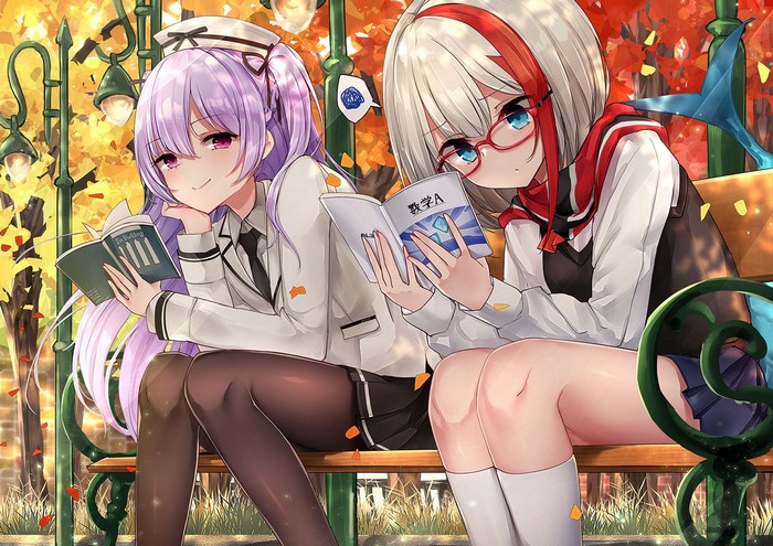 Ajax and Admiral Graf Spee from Azur Lane reading books