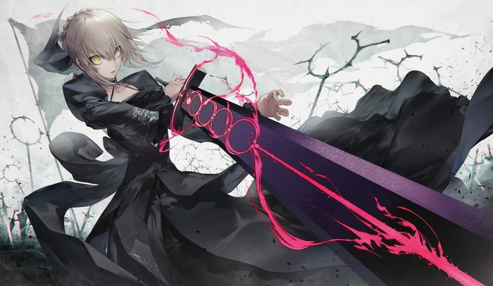 Saber Alter from Fate/Stay Night with a large sword